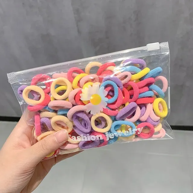 100 Pcs Mini Elastic Hair Band Multi-Color Hair Ties Pouch - Image 2