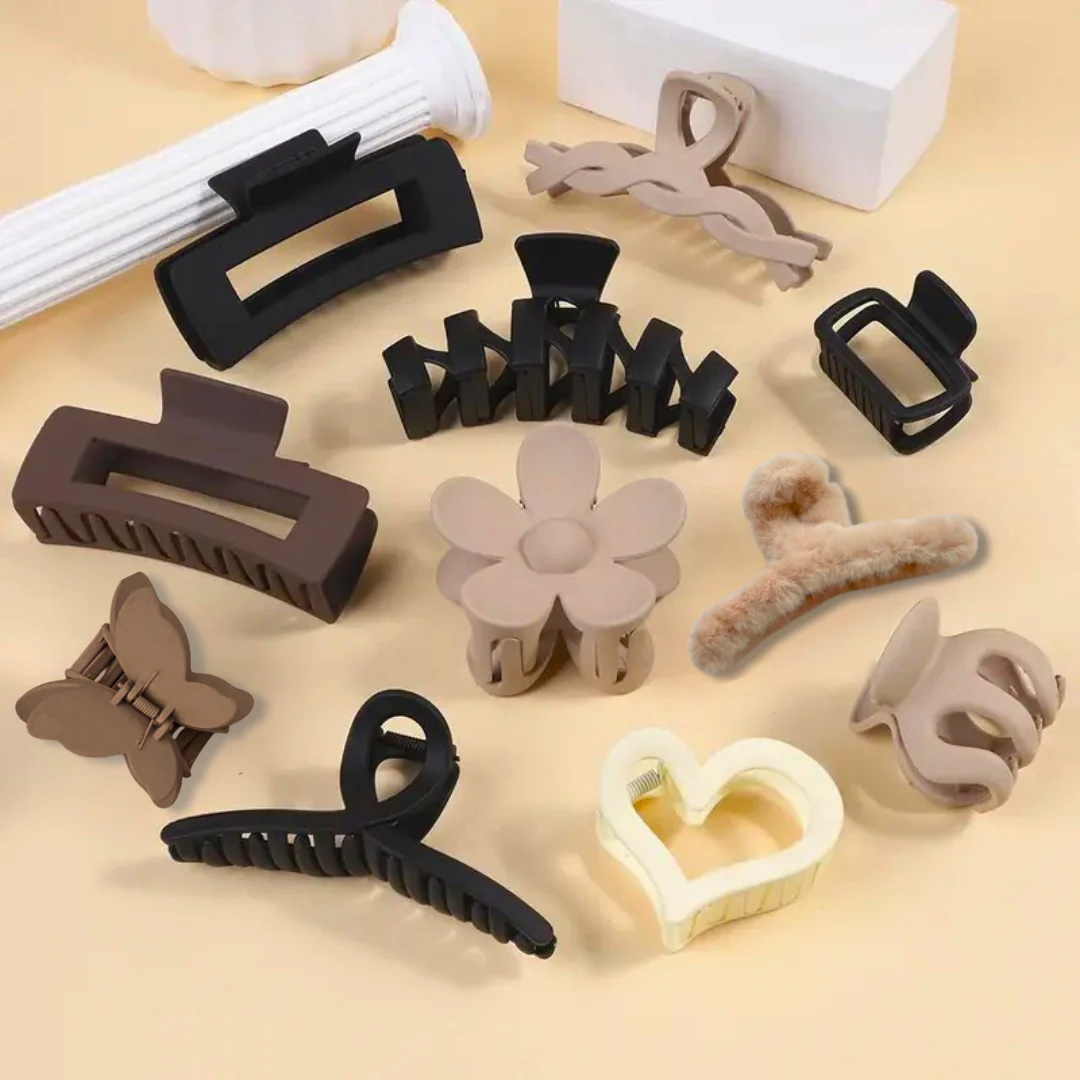 8pcs Earthy Tone Claw Clips Set - Image 2