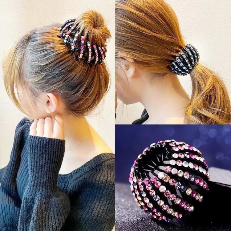 Crystal Bun Hair Claw Horsetail Buckle Hair Clip - Image 3