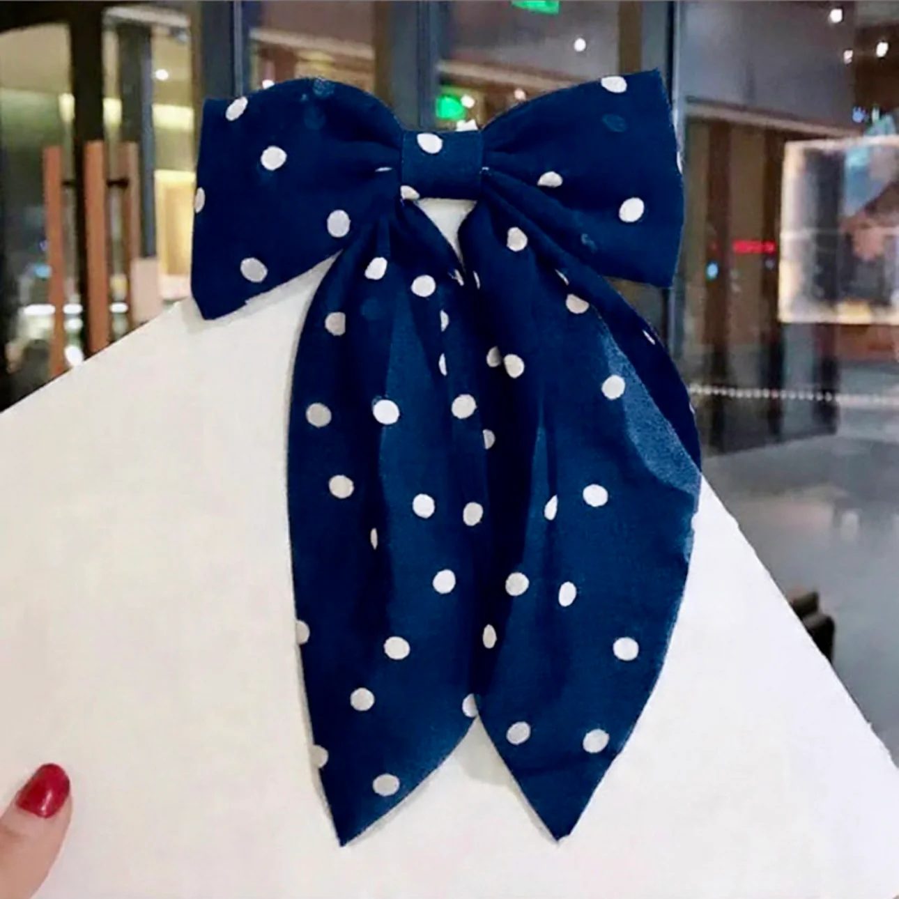 Hair Bow in Polka Dot Print - Image 6