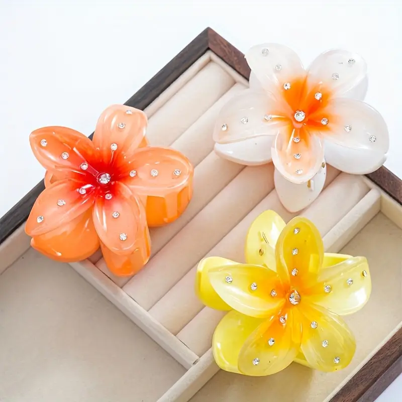 Gradient Flower Claw Clip with Rhinestones - Image 2