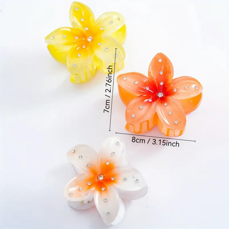 Gradient Flower Claw Clip with Rhinestones - Image 3