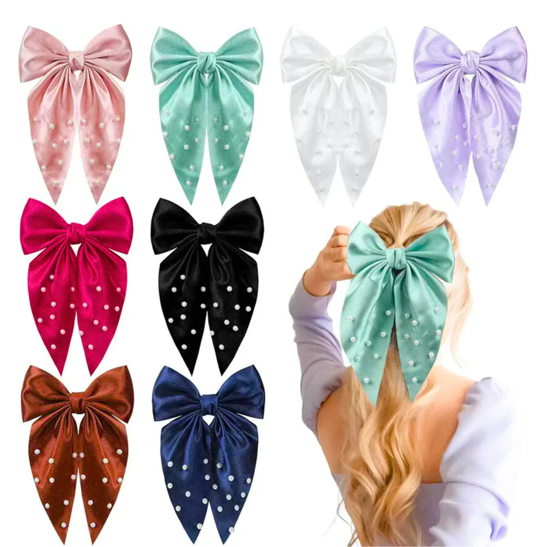 Hair Bow Clip with Pearls - Image 2