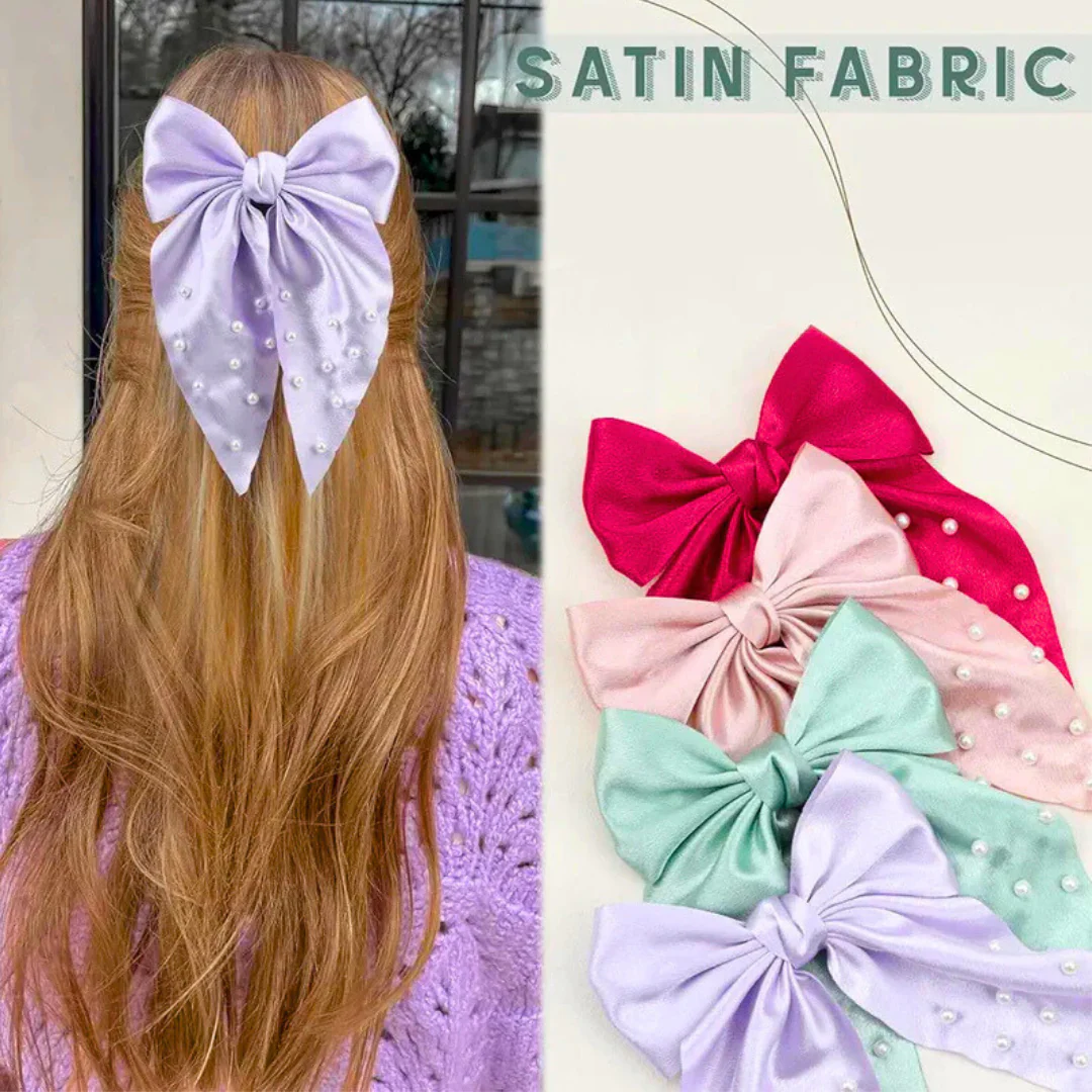 Hair Bow Clip with Pearls - Image 3
