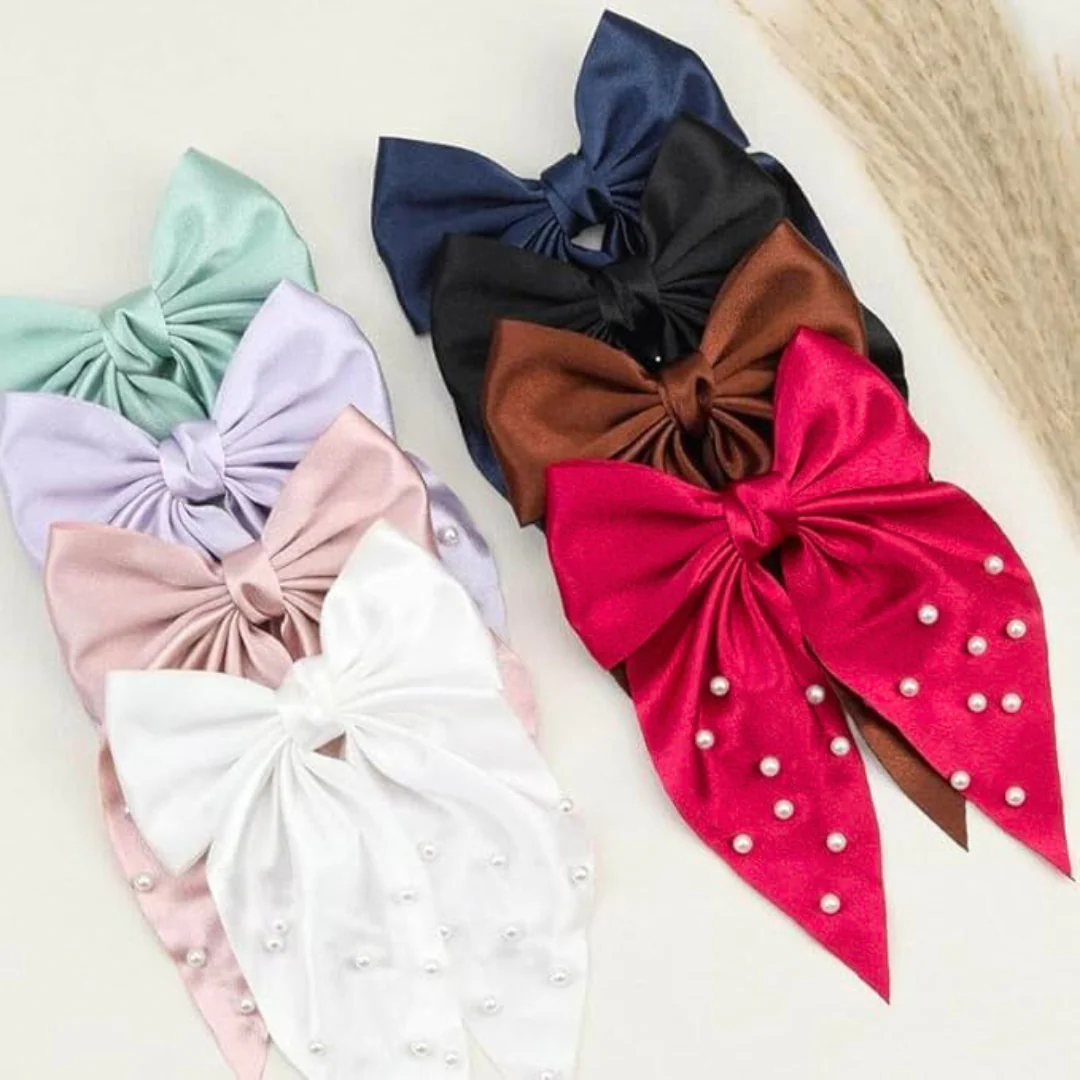 Hair Bow Clip with Pearls - Image 4